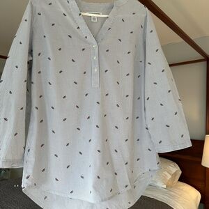 Popover shirt in watermelon print. 3/4 sleeves. Very cute for summer.